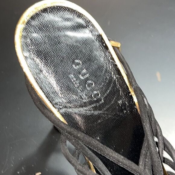 Gucci Gold & Black Rope Heels With Buckle Closure. Pre-Owned. Size 38.5 (8.5) - Picture 15 of 16